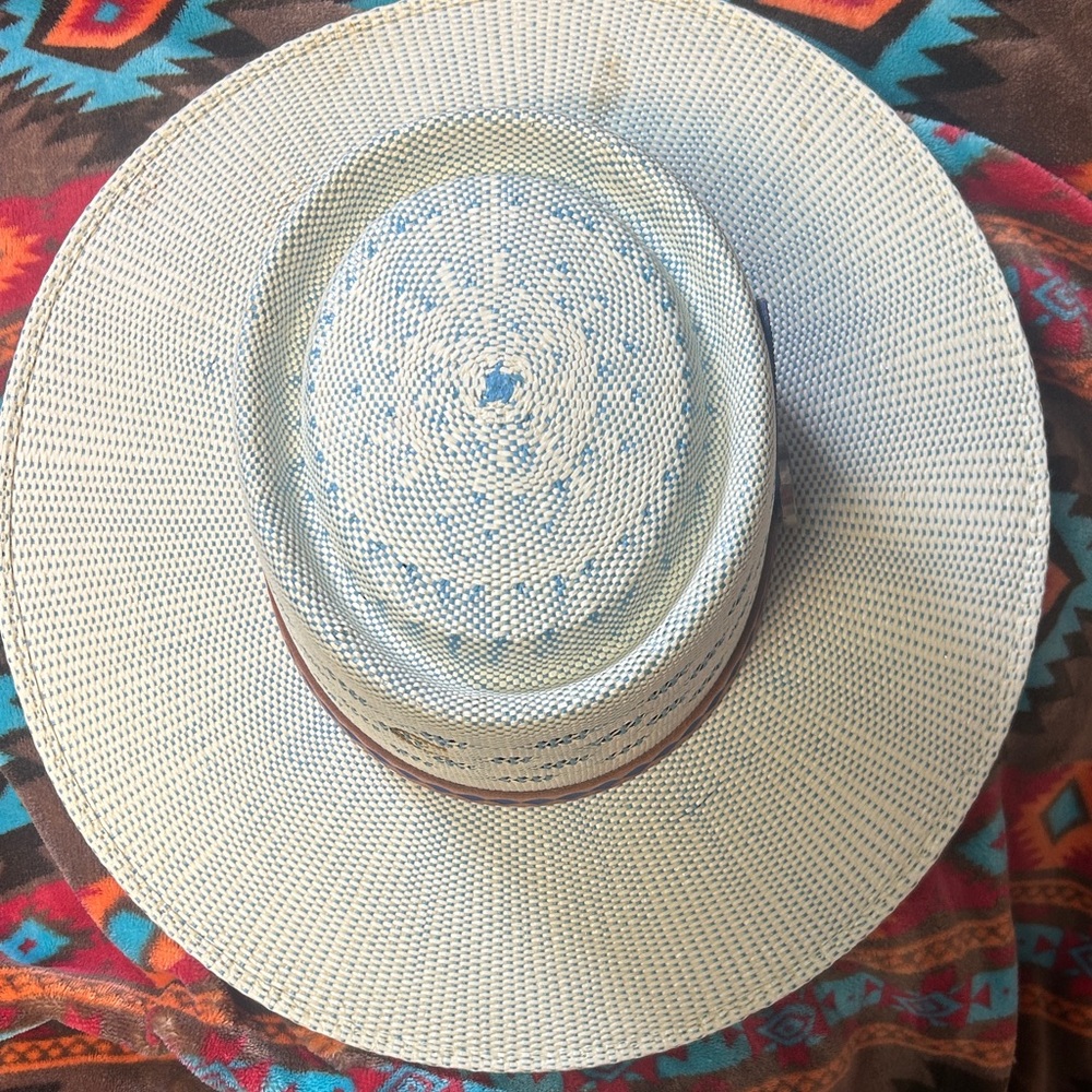 Wide Brim Straw Hat with Subtle Blue Weave